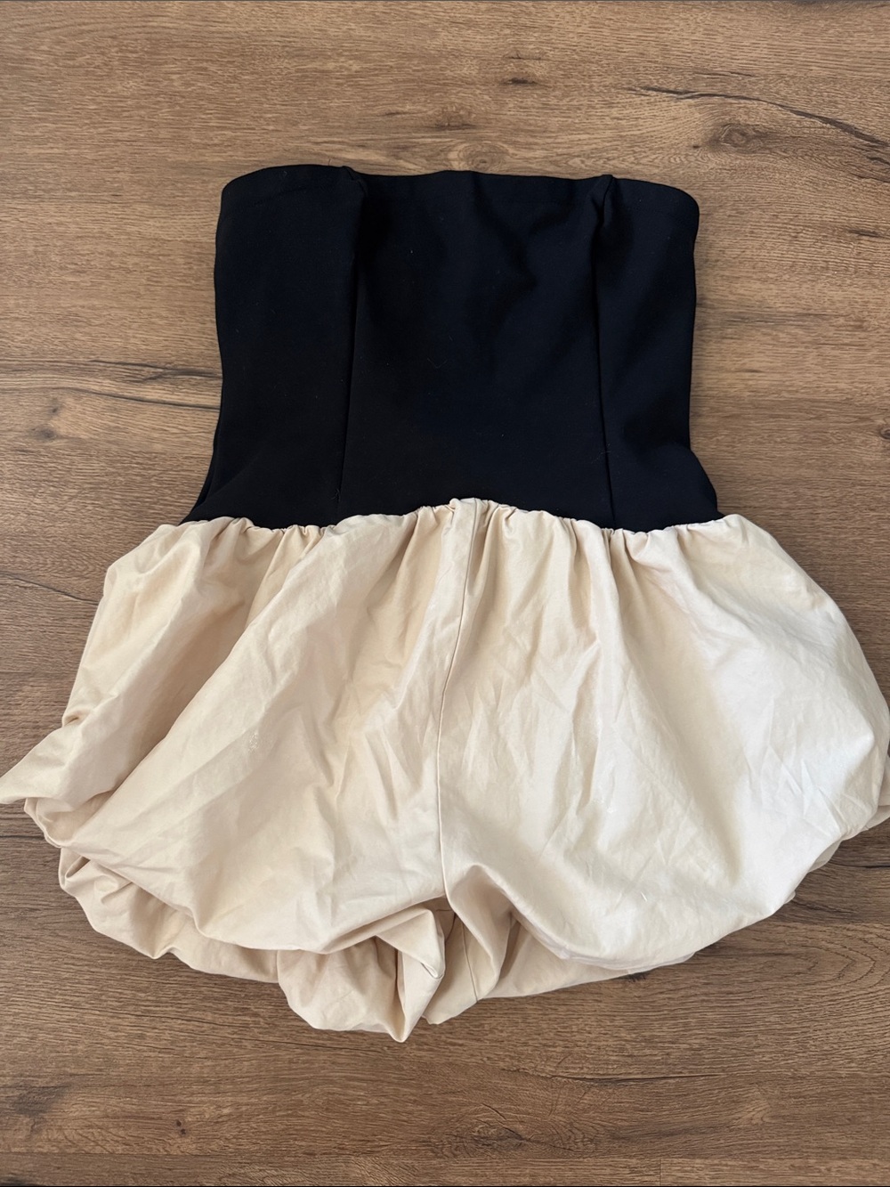Maeve Two-Tone Strapless Bubble Skort — Black & Cream